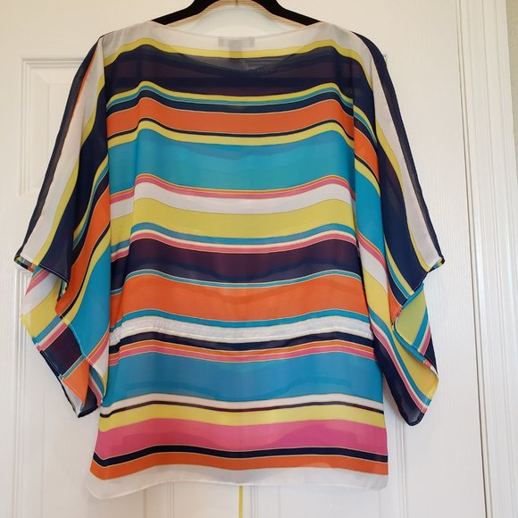 Chaps Multi-colored Sheer Striped Tunic. Drawstring waist. Loose-fitting. - Picture 2 of 4